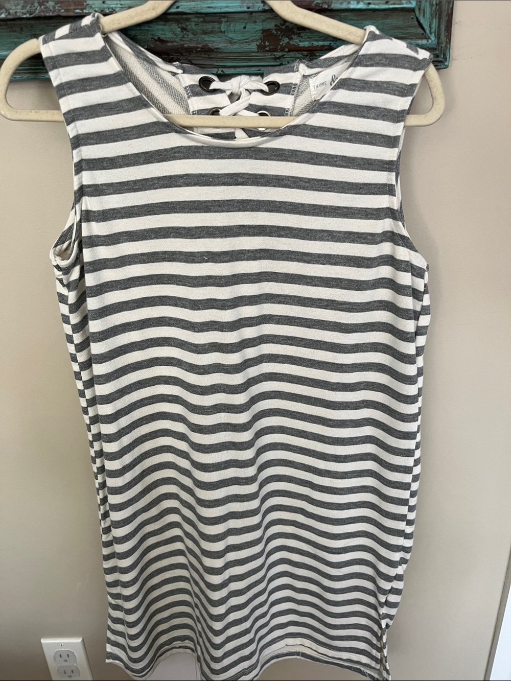 Sleeveless Gray & White Striped Midi Dress